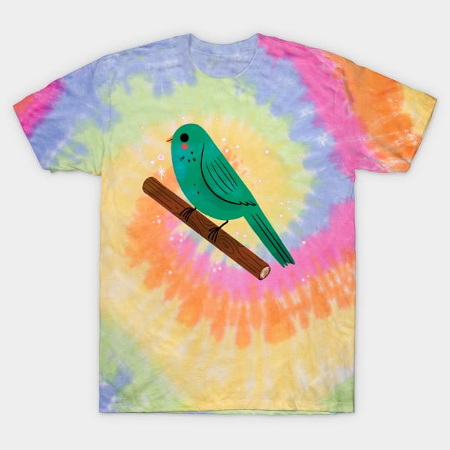 Kawaii Bird Painting Hand Drawn T-Shirt by Mako Design 